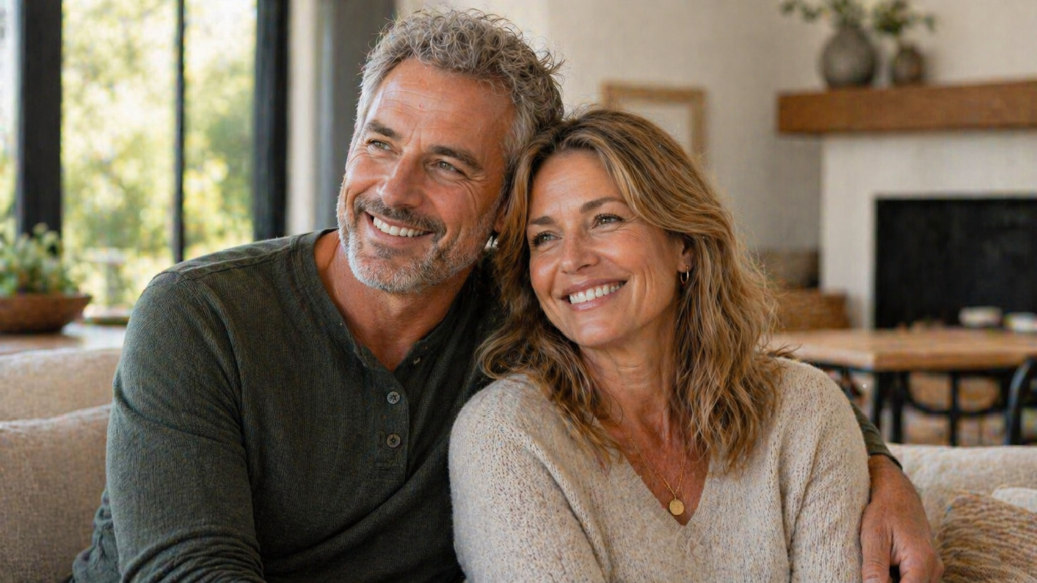 A man and woman relax on a couch by a fireplace, creating a cozy atmosphere for Revity Medical.